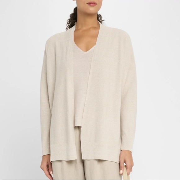 EILEEN FISHER Open Organic Linen Cotton Blend Cardigan Knit Sweater Size S Work - Picture 1 of 7